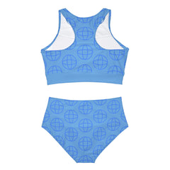 Sporty Blue Racerback Bikini Set - 2 piece Racerback tank and mid-waist swimsuit