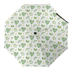 Lightweight 3-fold Umbrella with Green Hearts and Birds Valentines Umbrella Gift