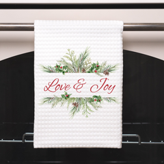 Christmas Farmhouse Love & Joy Tea Towel - Festive Decorative Kitchen Hand Towel for Holiday Season & Xmas Gifts