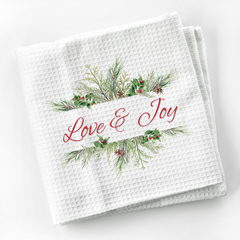 Christmas Farmhouse Love & Joy Tea Towel - Festive Decorative Kitchen Hand Towel for Holiday Season & Xmas Gifts