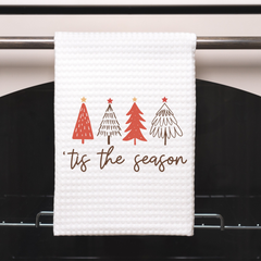 Christmas Farmhouse Tis Season Tea Towel - Decorative Holiday Kitchen Hand Towel