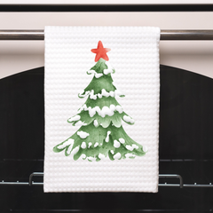 Christmas Farmhouse Snowy Tree Tea Towel – Festive & Decorative Kitchen Hand Towel