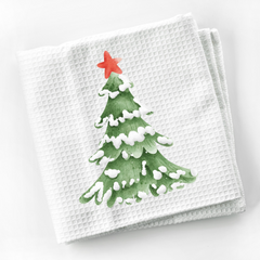 Christmas Farmhouse Snowy Tree Tea Towel – Festive & Decorative Kitchen Hand Towel