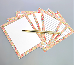 Elegant 42-Piece Stationery Gift Box Set with Reusable Desktop Organizer and Gold Pen - Coral Pink & Sage Green Floral