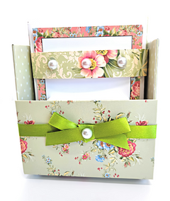 Elegant 42-Piece Stationery Gift Box Set with Reusable Desktop Organizer and Gold Pen - Coral Pink & Sage Green Floral