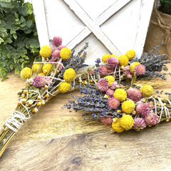 Lavender & Wheat Floral Wand Smudge Stick 6” - Positive Energy, Heart Chakra, Cleansing & Abundance