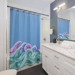 Blue Ocean Waves Shower Curtain for Ocean/Sea Themed Bathroom Decor