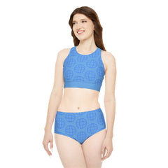 Sporty Blue Racerback Bikini Set - 2 piece Racerback tank and mid-waist swimsuit