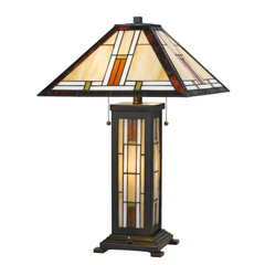 Elegant 60W X 2 Tiffany Table Lamp with 7W Night Light - Stunning Stained Glass