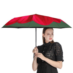 Red Daisy Flower Print Auto Umbrella with Anti-UV coating