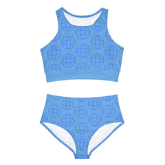 Sporty Blue Racerback Bikini Set - 2 piece Racerback tank and mid-waist swimsuit