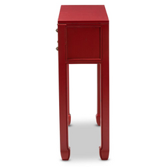 Elegant Antique Red Finished 6-Drawer Console Table with Bronze Accents | Stylish Entryway Storage