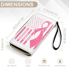 Breast Cancer Awareness Robbon Leather Wallet with Wristlet Strap