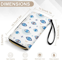 Evil Eye PU Leather Wallet with Wristlet Strap