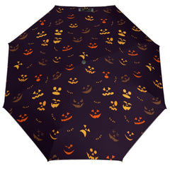 Black Halloween Pumpkin Faces Automatic Folding Umbrella with Anti-UV