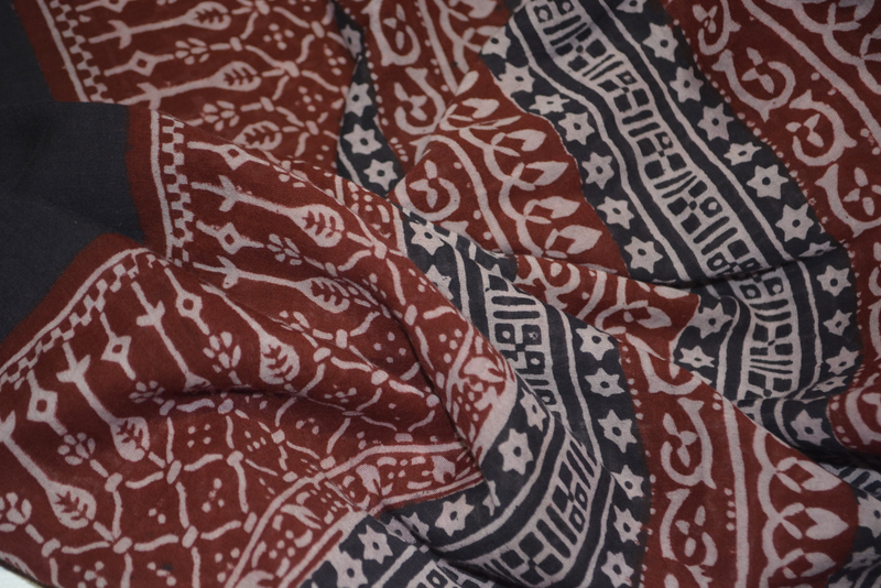 Red and Black Paisley Hand Block Printed Cotton Fabric | Natural Dyes & Artisanal Craftsmanship