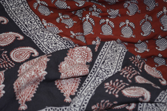 Red and Black Paisley Hand Block Printed Cotton Fabric | Natural Dyes & Artisanal Craftsmanship