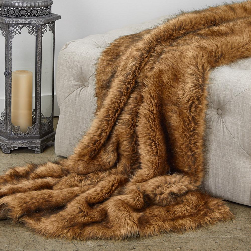 Tip Dyed Fox Faux Fur Luxury Throw | Handmade in USA | Elegant Brown Blanket