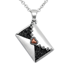 The Love Letter Necklace - Unique Stainless Steel Pendant with Red Epoxy and Black CZ