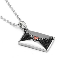 The Love Letter Necklace - Unique Stainless Steel Pendant with Red Epoxy and Black CZ