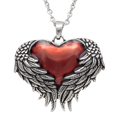 Controse Guarded Heart Necklace - Stainless Steel Pendant with Red Epoxy