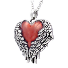 Controse Guarded Heart Necklace - Stainless Steel Pendant with Red Epoxy