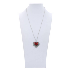 Controse Guarded Heart Necklace - Stainless Steel Pendant with Red Epoxy