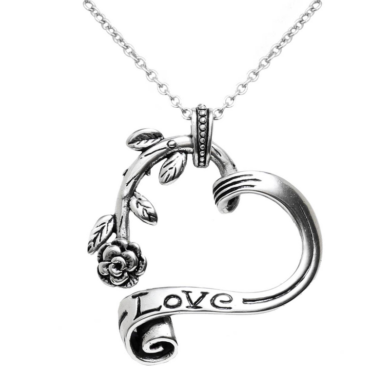 Controse Garden Heart Necklace – Romantic Rose & Heart Pendant in 316L Stainless Steel