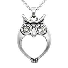 Controse Watchful Owl Necklace with Swarovski Crystals - Elegant Stainless Steel Pendant, 27" Chain Included