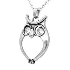 Controse Watchful Owl Necklace with Swarovski Crystals - Elegant Stainless Steel Pendant, 27" Chain Included