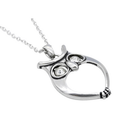 Controse Watchful Owl Necklace with Swarovski Crystals - Elegant Stainless Steel Pendant, 27" Chain Included