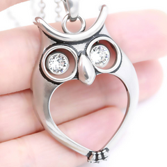 Controse Watchful Owl Necklace with Swarovski Crystals - Elegant Stainless Steel Pendant, 27" Chain Included