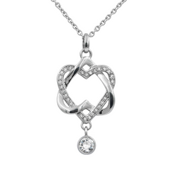 Elegant Love Interlaced Heart Necklace - 316L Stainless Steel with Swarovski Crystals, Adjustable Chain