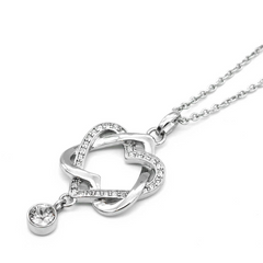 Elegant Love Interlaced Heart Necklace - 316L Stainless Steel with Swarovski Crystals, Adjustable Chain