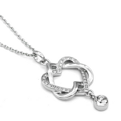 Elegant Love Interlaced Heart Necklace - 316L Stainless Steel with Swarovski Crystals, Adjustable Chain