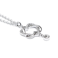 Elegant Love Interlaced Heart Necklace - 316L Stainless Steel with Swarovski Crystals, Adjustable Chain