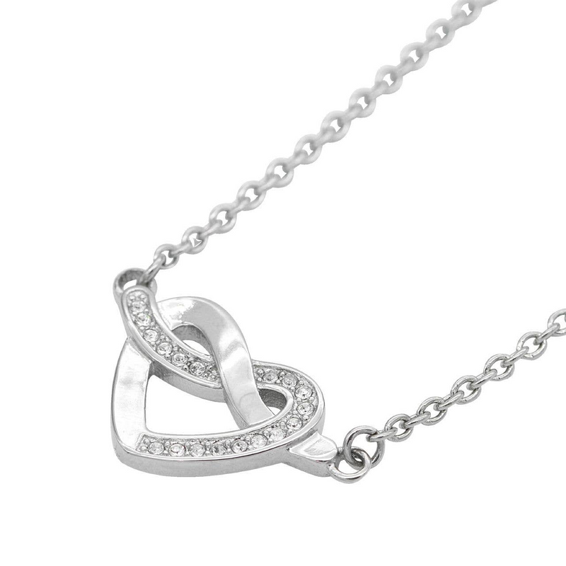 Glimmering Heart Knot Necklace - Dazzling Stainless Steel Jewelry with Swarovski Crystals, Perfect for Any Occasion