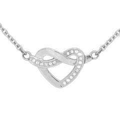 Glimmering Heart Knot Necklace - Dazzling Stainless Steel Jewelry with Swarovski Crystals, Perfect for Any Occasion