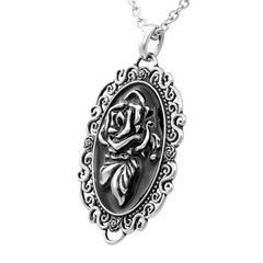 Controse Rose Portrait Cameo Necklace - Elegant Stainless Steel Necklace with Black Epoxy Detailing, Perfect for Formal Outings