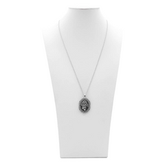 Controse Rose Portrait Cameo Necklace - Elegant Stainless Steel Necklace with Black Epoxy Detailing, Perfect for Formal Outings