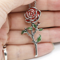 Controse Rose Necklace - Stainless Steel Pendant with Red and Green Epoxy