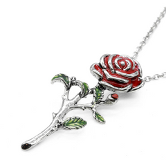 Controse Rose Necklace - Stainless Steel Pendant with Red and Green Epoxy