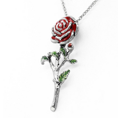 Controse Rose Necklace - Stainless Steel Pendant with Red and Green Epoxy