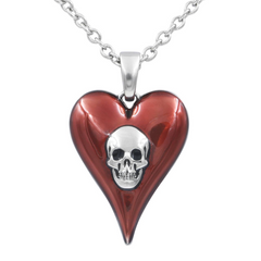 Passion Red Heart Skull Necklace - Unique 316L Stainless Steel Jewelry with Adjustable Chain