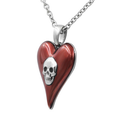 Passion Red Heart Skull Necklace - Unique 316L Stainless Steel Jewelry with Adjustable Chain