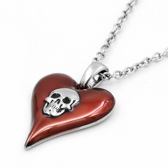 Passion Red Heart Skull Necklace - Unique 316L Stainless Steel Jewelry with Adjustable Chain