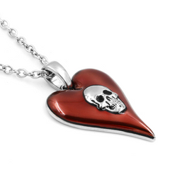 Passion Red Heart Skull Necklace - Unique 316L Stainless Steel Jewelry with Adjustable Chain