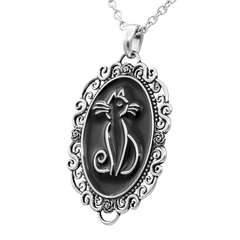 Controse Cat Cameo Necklace - Stainless Steel Cat Pendant with Antique Style, Adjustable Link Chain, 27-29 Inches