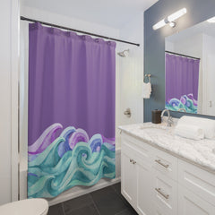 Purple Waves Shower Curtain for Ocean/Sea Themed Bathroom Decor