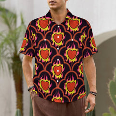 Burning Hearts Short Sleeve Shirt with 2 Pockets Valentines for Him in Reg and Plus Size